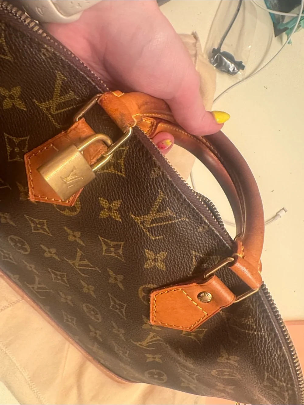 Louis Vuitton Brown Monogram Satchel with Tan Leather Trim